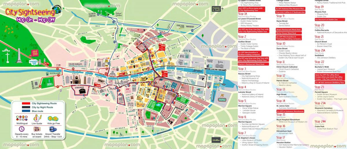 Дублин-хоп-хоп-офф автобус маршрут на карте
