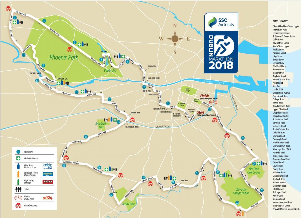 Дублинский марафон маршрут на карте